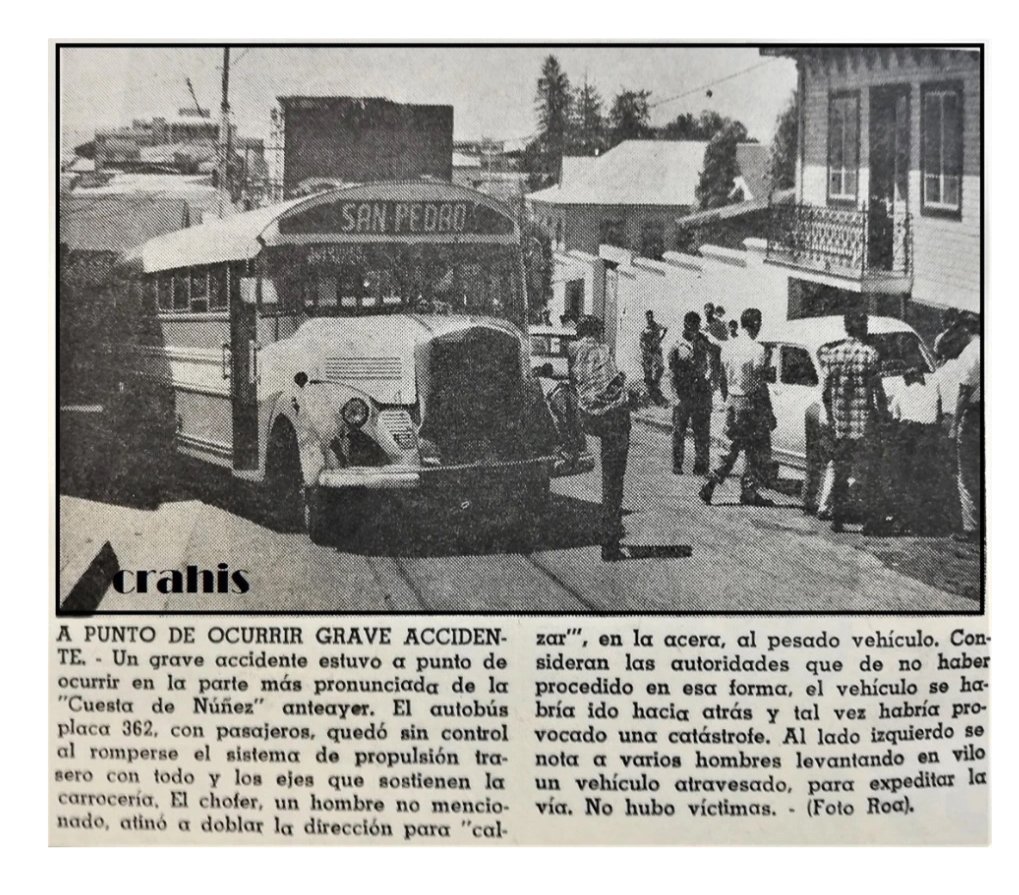 Accidente en Cuesta de Núñez, San José, Costa Rica, 1969, publicada en La Nación en el año 2019
